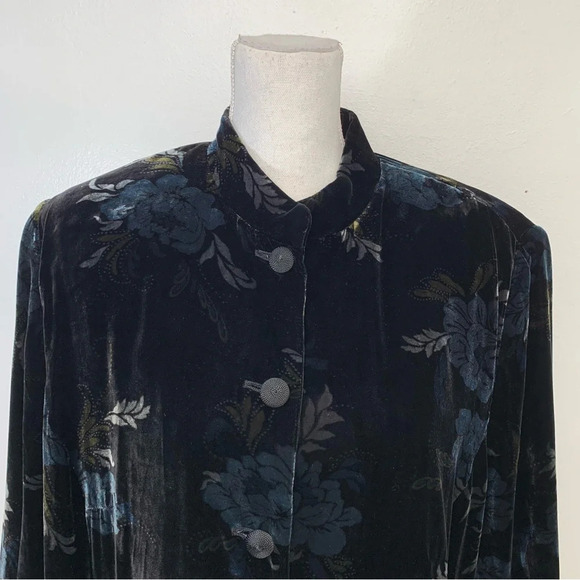 Kate Hill Velvet Coat 20W Black Blue Floral Pockets Boho Witchy Holiday Gothic - Picture 2 of 14